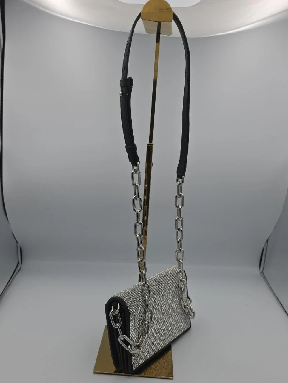 Alexander Wang Attica Rhinestone Mesh Leather Small Chain Crossbody (EUC)🩶🖤🩶